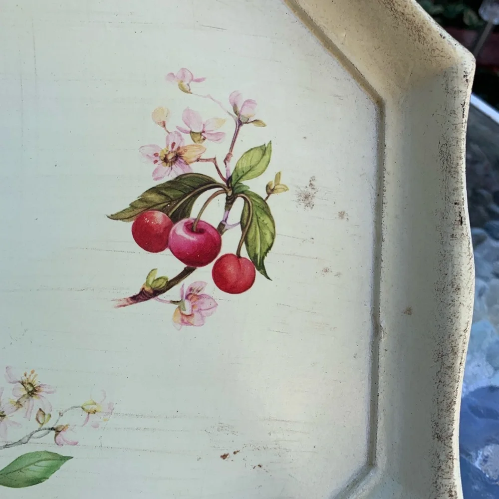 Vintage Florentine Italian Traditional tray Cream with Cherry Design